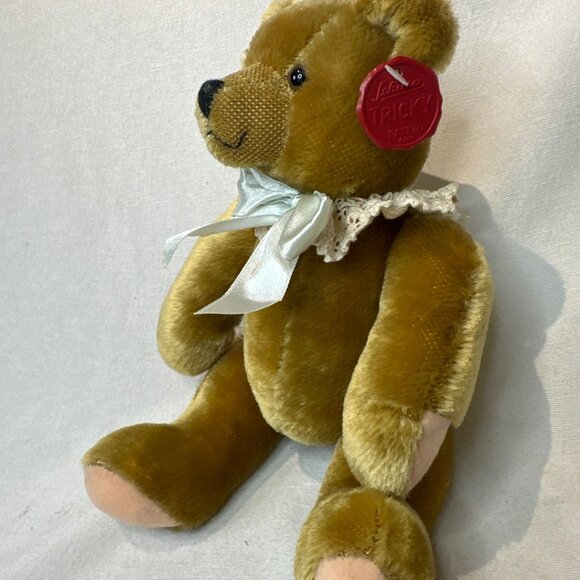 Schuco Jointed Teddy Bear Brown Purring Sound Hang Tag 11" W/ Bow Ruffle - Picture 3 of 7